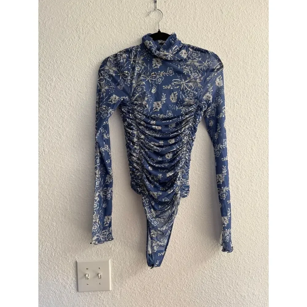 Free People Under It All Printed Mesh Bodysuit Size M